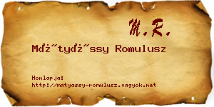 Mátyássy Romulusz névjegykártya